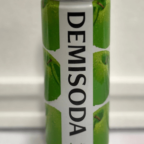 250ml can of Demisoda Green Apple, a Korean sparkling fruit drink with 11% real apple juice and light carbonation in a vibrant green and white design.